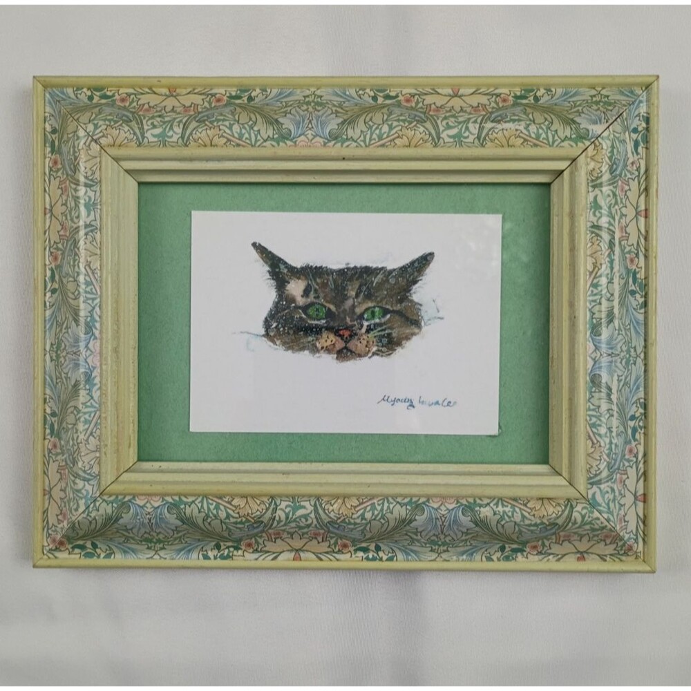 Anna Myounghwa Lee Cat Miniature ACEO Art Framed Carole Grimley England 1990s